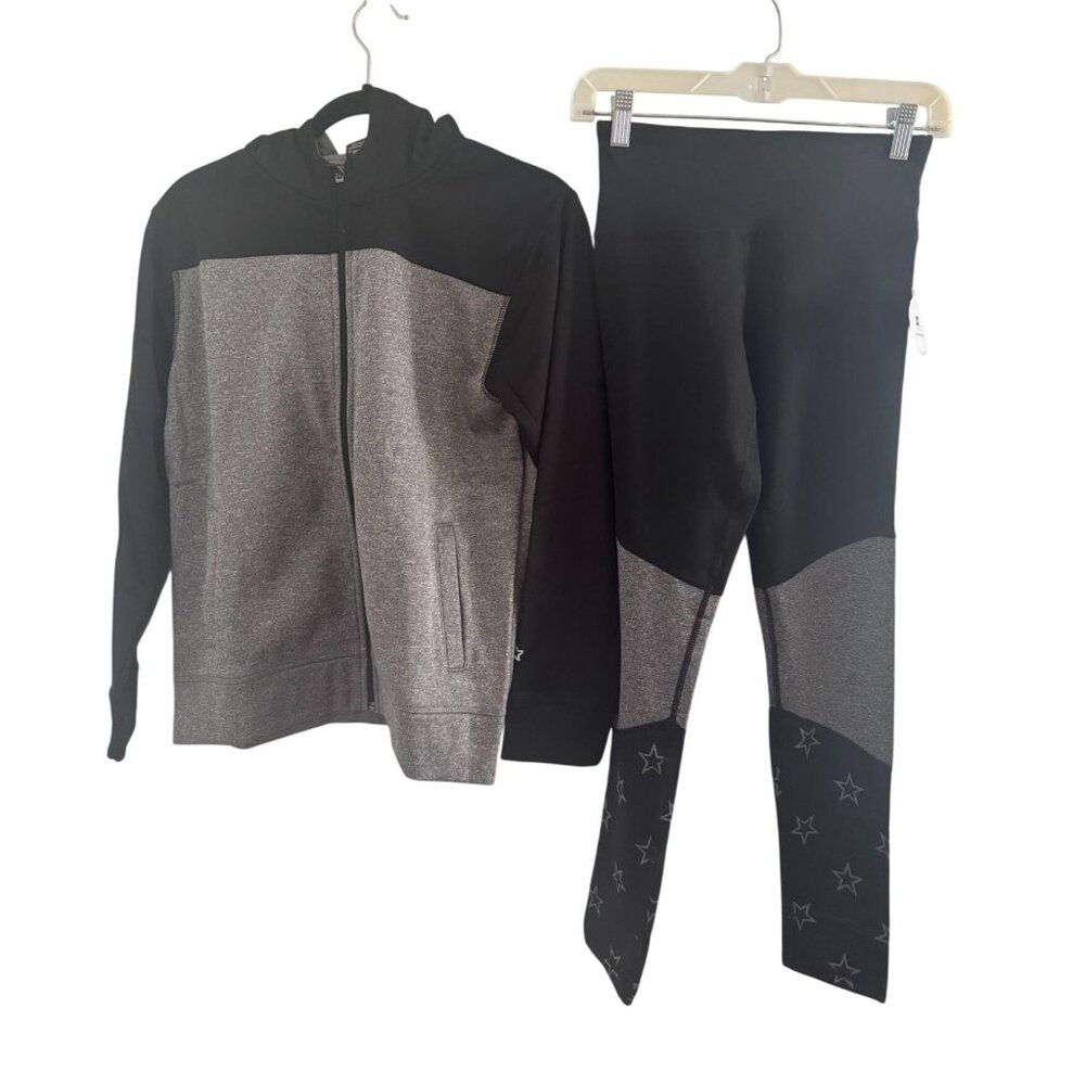 Girls Starter Activewear Set With Jacket & Leggings L Black & Gray Polyester